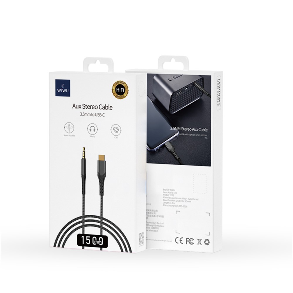 WiWU YP03 1.5m Type C Male to 3.5mm Male Car AUX Audio Cable Adapter USB C AUX Earphone Wire-8