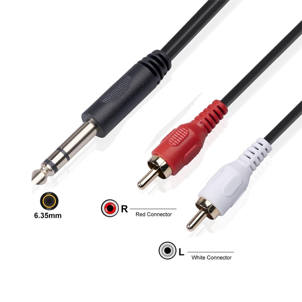 6.35mm Male to Dual RCA Male Stereo Audio Adapter Y Splitter Cable Cord 1.5m-3