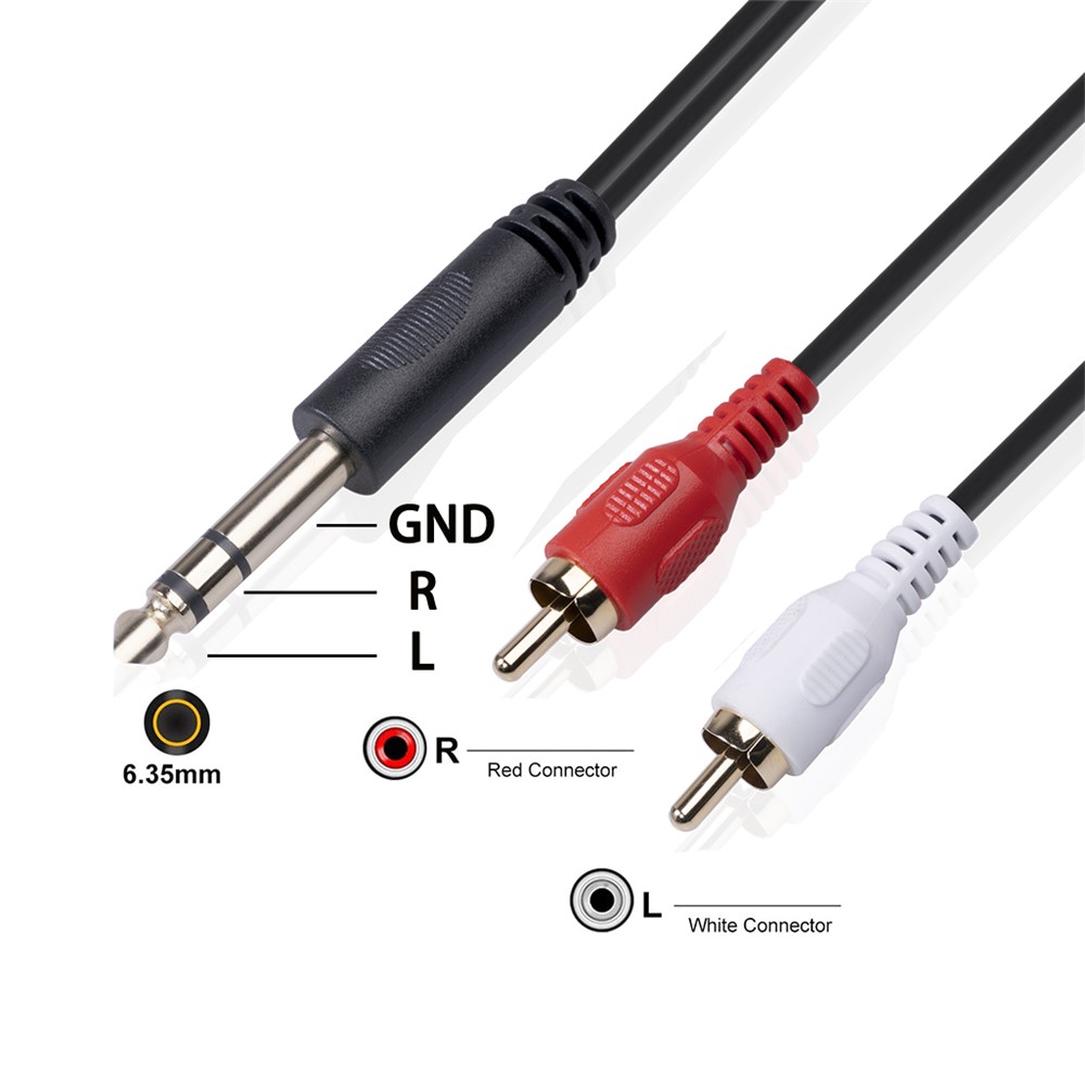 6.35mm Male to Dual RCA Male Stereo Audio Adapter Y Splitter Cable Cord 1.5m-4