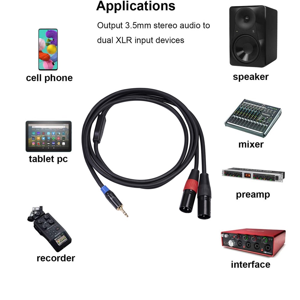 Double XLR Male Y Splitter Cord to 3.5mm Male Mini Headphone Jack Audio Cable 3 Meters-7