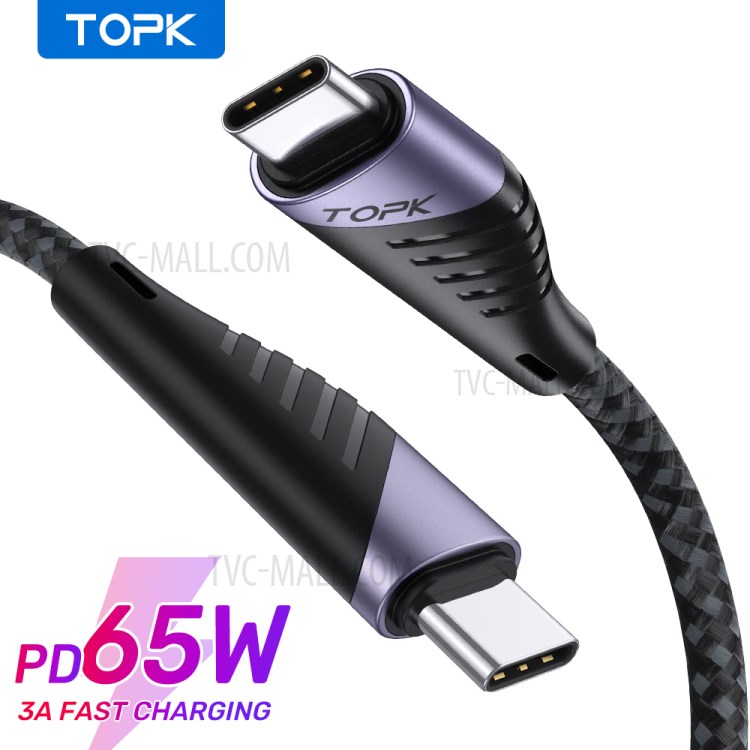 TOPK AP74 Tipo C a Tipo C PD 65W Cable de Datos Trenzado de Nylon de Cable de Carga Rápida, 2m-2