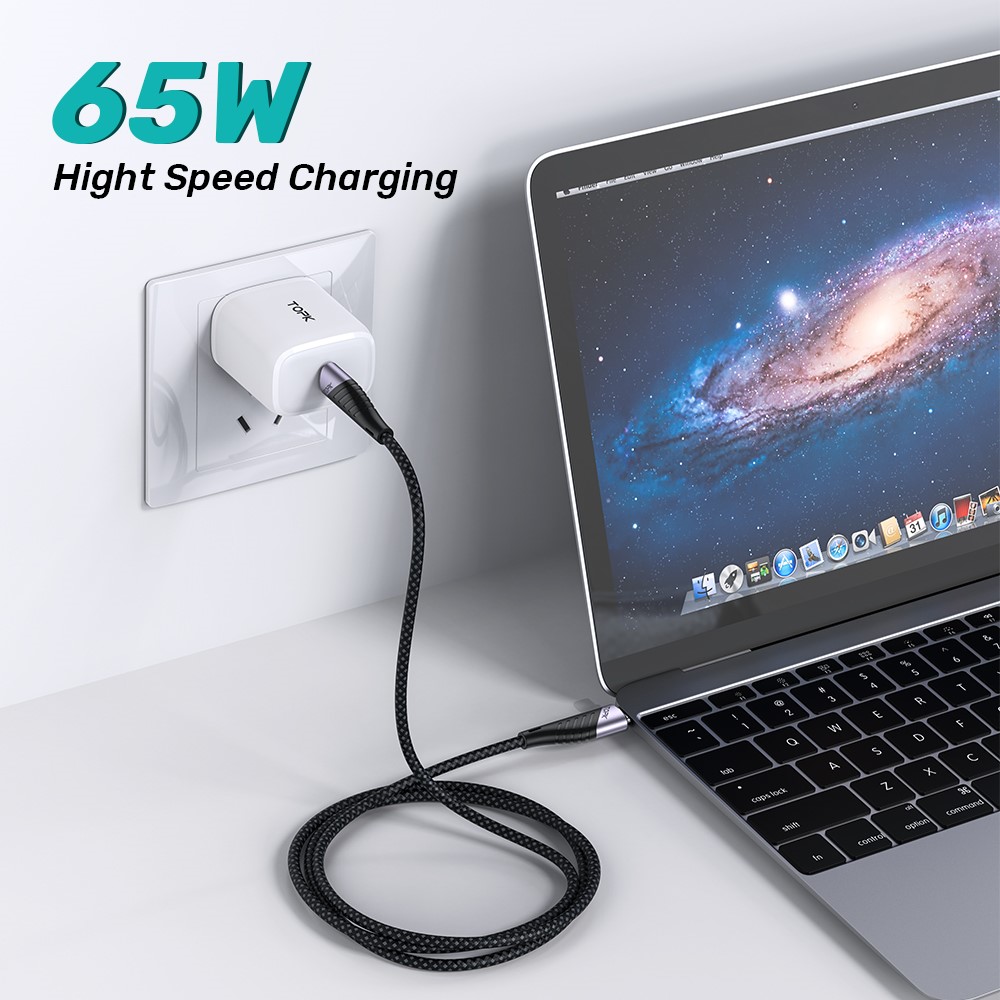 TOPK AP74 PD 65W Fast Charging Cable Type C to Type C Nylon Braided Data Cord, 1M-4