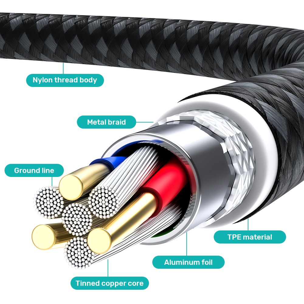 TOPK AP74 PD 65W Fast Charging Cable Type C to Type C Nylon Braided Data Cord, 1M-8