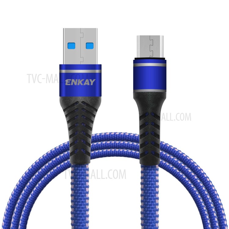 ENKAY ENK-CB307 USB 3.0 to Micro USB 3A Data Charging Cable Nylon Braided Wire Cord 1m with Indicator Light - Blue-1