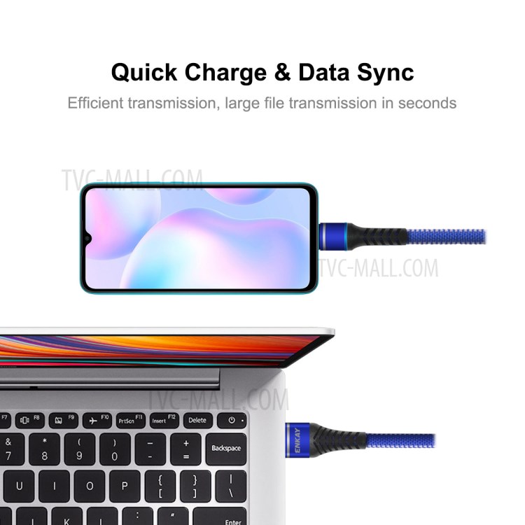 ENKAY ENK-CB307 USB 3.0 to Micro USB 3A Data Charging Cable Nylon Braided Wire Cord 1m with Indicator Light - Blue-3