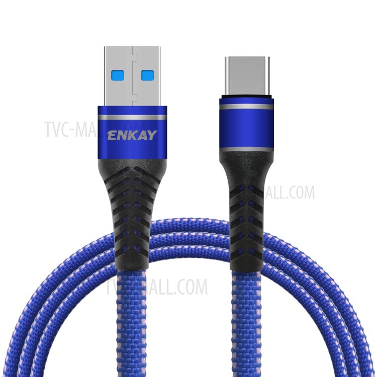ENKAY ENK-CB107 Luminous Type C USB 3.0 3A Super Charger Data Wire 1m Quick Charge Cable Cord - Blue-1