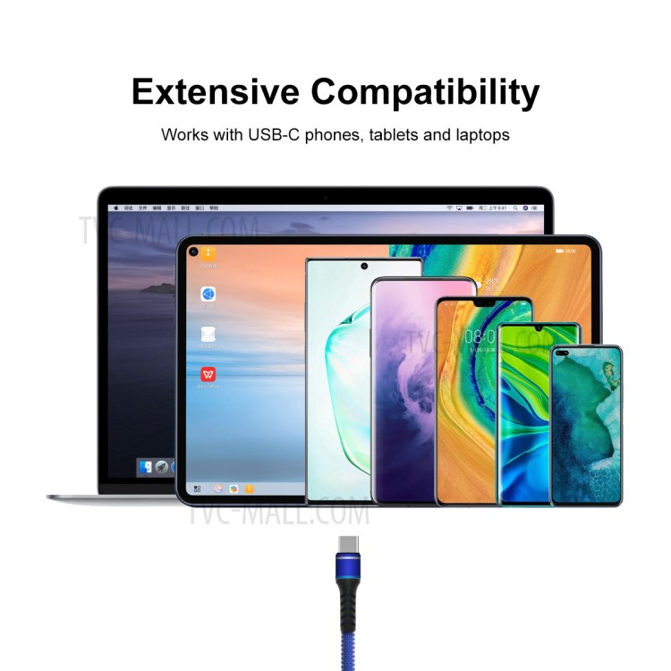 ENKAY ENK-CB107 Luminous Type C USB 3.0 3A Super Charger Data Wire 1m Quick Charge Cable Cord - Blue-4