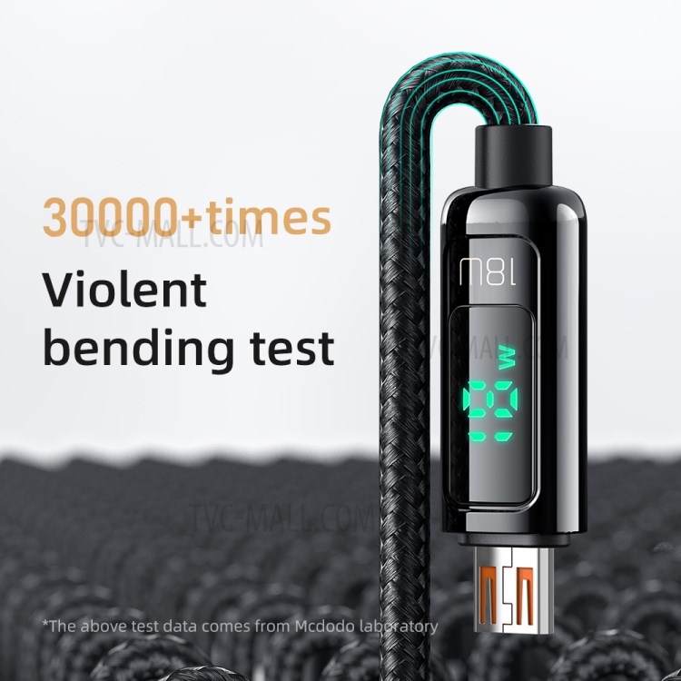 MCDODO MDD CA-748 1.2m Digital Display Micro USB 3A Quick Charger Data Cable Fast Charging Data Cord for Samsung - Black-7