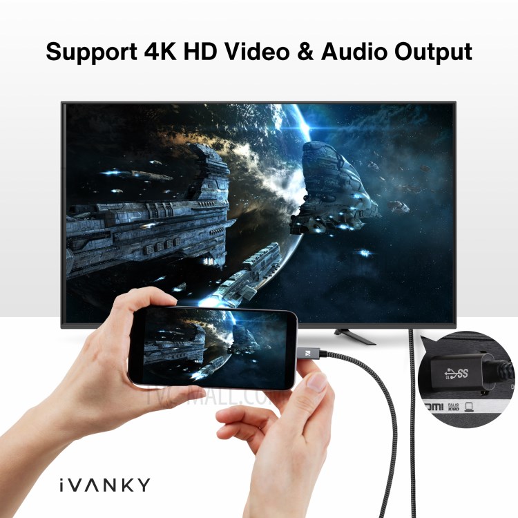 IvanKy VBD04 2M USB-C 3.1 GEN 2 Câble 60W Chargement Rapide Nylon Tressé Support De Cordon 4K Sortie Vidéo Pour MacBook Chromebook Pixel-6