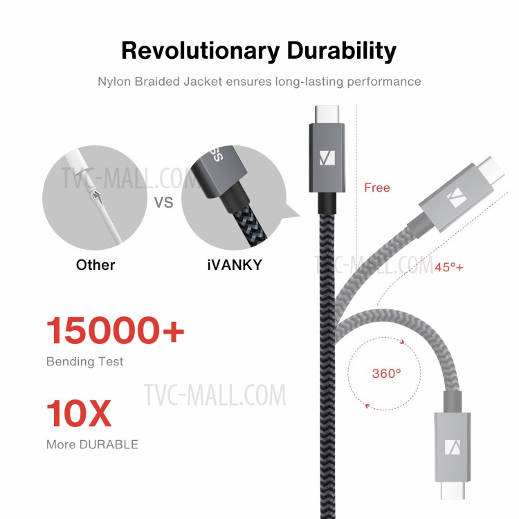 IvanKy VBD04 2M USB-C 3.1 GEN 2 Câble 60W Chargement Rapide Nylon Tressé Support De Cordon 4K Sortie Vidéo Pour MacBook Chromebook Pixel-7