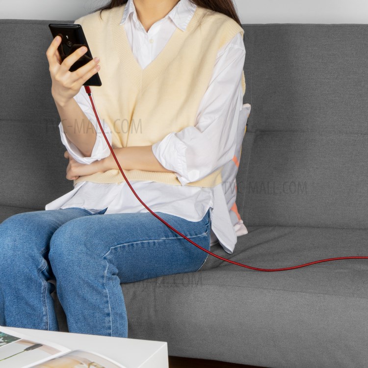 RAMPOW RAD15 60W USB 2.0 USB-C to USB-C Fast Charging Cable Nylon Braided Cord 1m - Red/Black-10