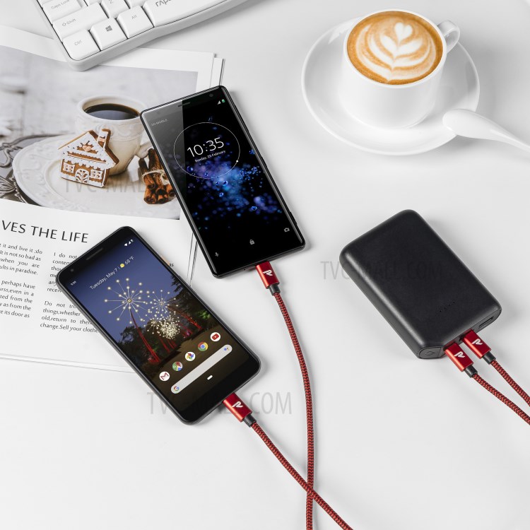 RAMPOW RAD15 60W USB 2.0 USB-C to USB-C Fast Charging Cable Nylon Braided Cord 1m - Red/Black-2