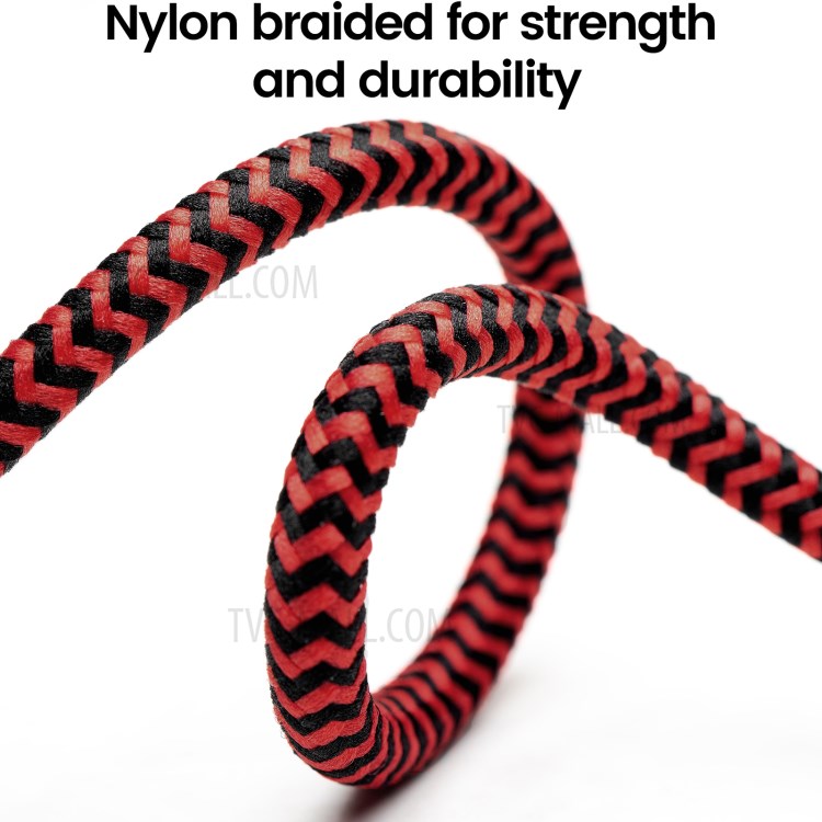 RAMPOW RAD15 60W USB 2.0 USB-C to USB-C Fast Charging Cable Nylon Braided Cord 1m - Red/Black-6