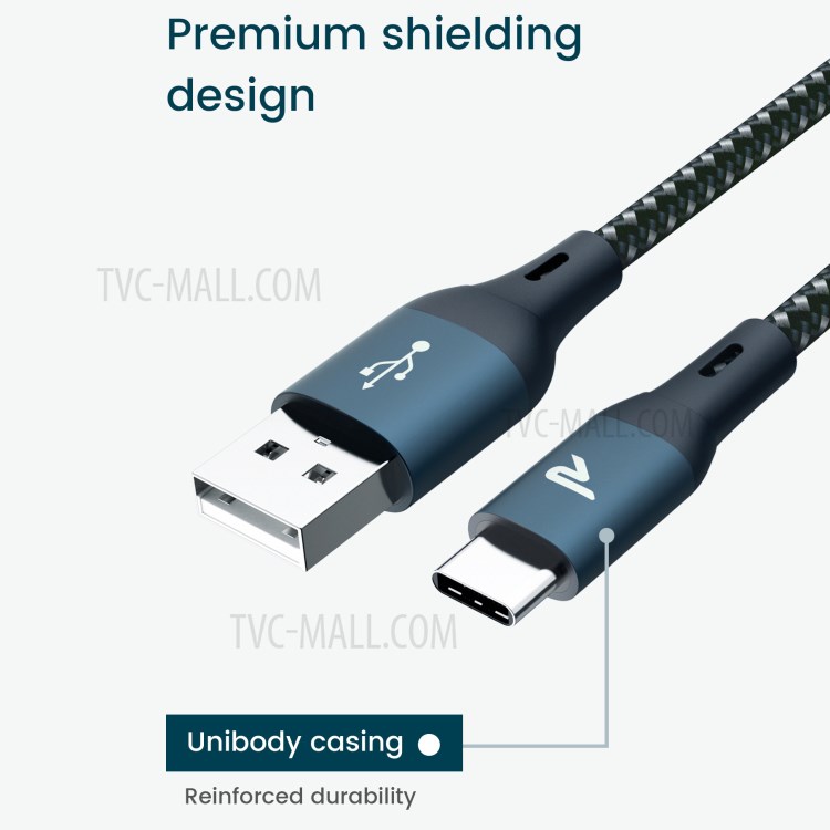 RADMOW RAC27 USB2.0 USB-A An USB-C Nylon Geflochtene Ladedatenkabel 3.0m - Navy Blau-2