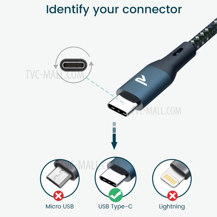 RADMOW RAC27 USB2.0 USB-A An USB-C Nylon Geflochtene Ladedatenkabel 3.0m - Navy Blau-3