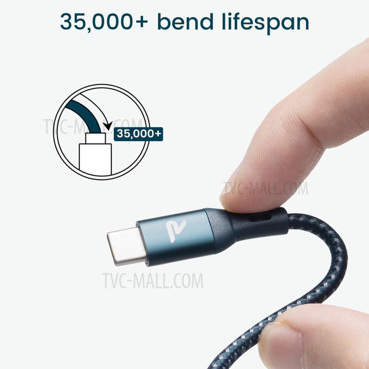 RADMOW RAC27 USB2.0 USB-A An USB-C Nylon Geflochtene Ladedatenkabel 3.0m - Navy Blau-6