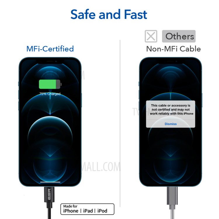 ESR 1.2m High Life Span TPE Lightning Charging Cable with MFi Certificate-4