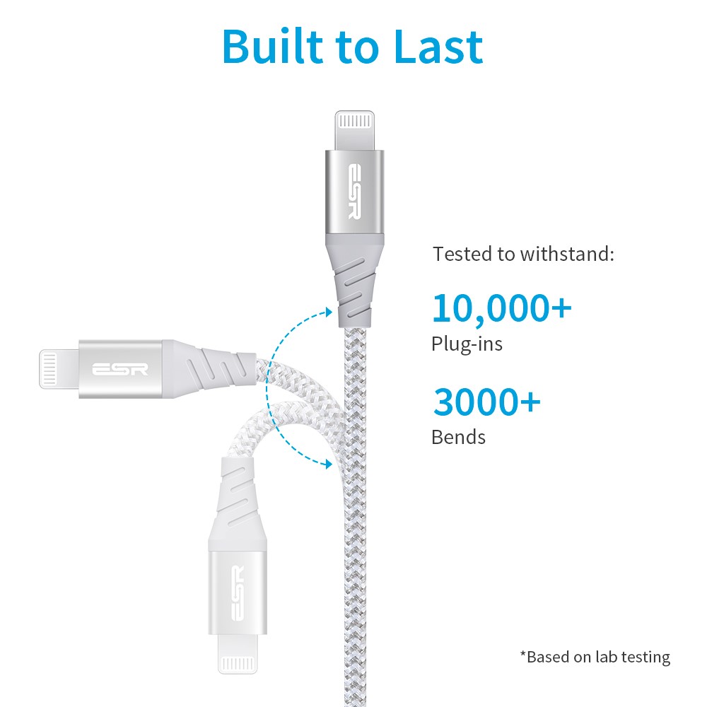 ESR 1m USB-C to Lightning Braided Nylon Cable with MFi Certificate - White-5
