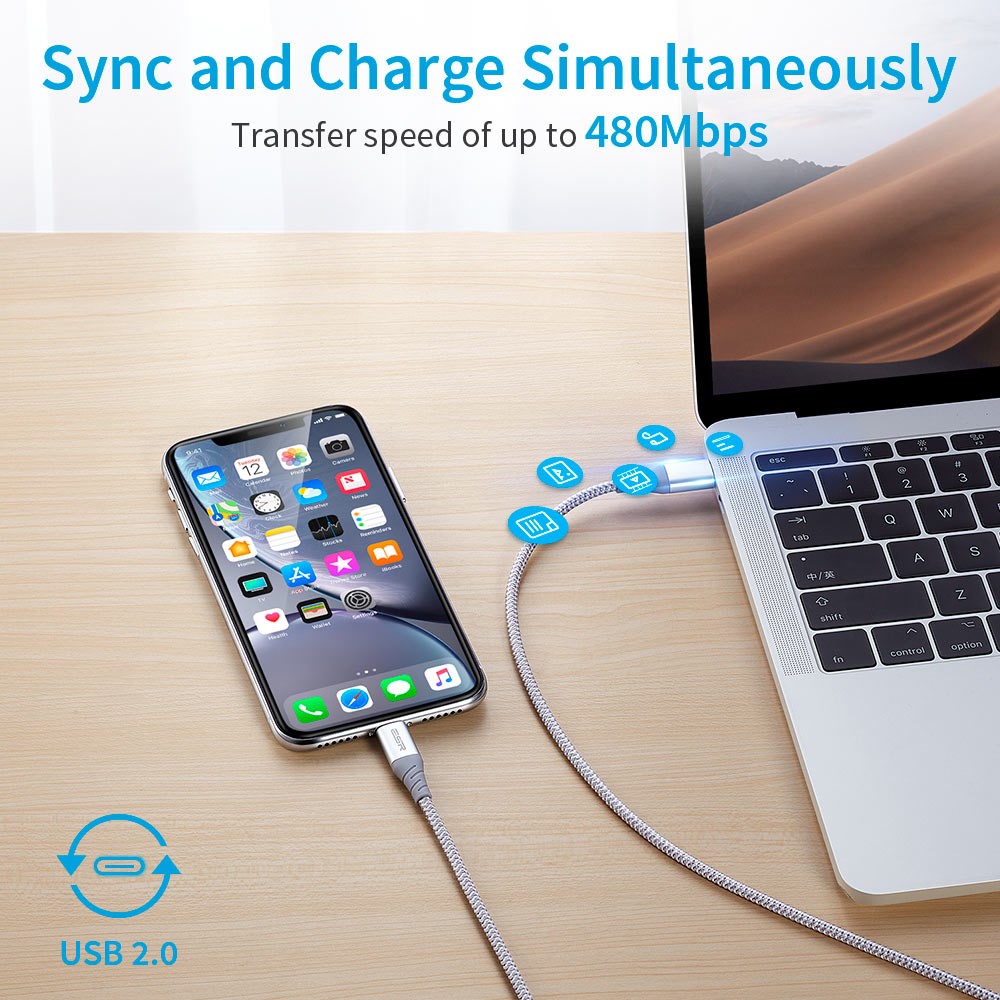ESR 1m USB-C to Lightning Braided Nylon Cable with MFi Certificate - White-7