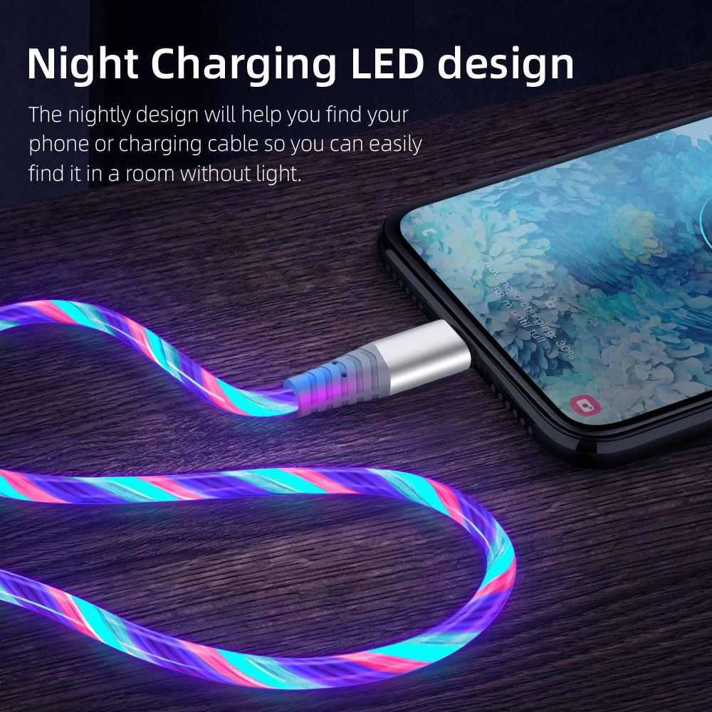 2m Glowing 3A Fast Charging Cable High-Speed Flowing Streamer Light LED Data Transfer Micro USB Cable - Multi-color-5