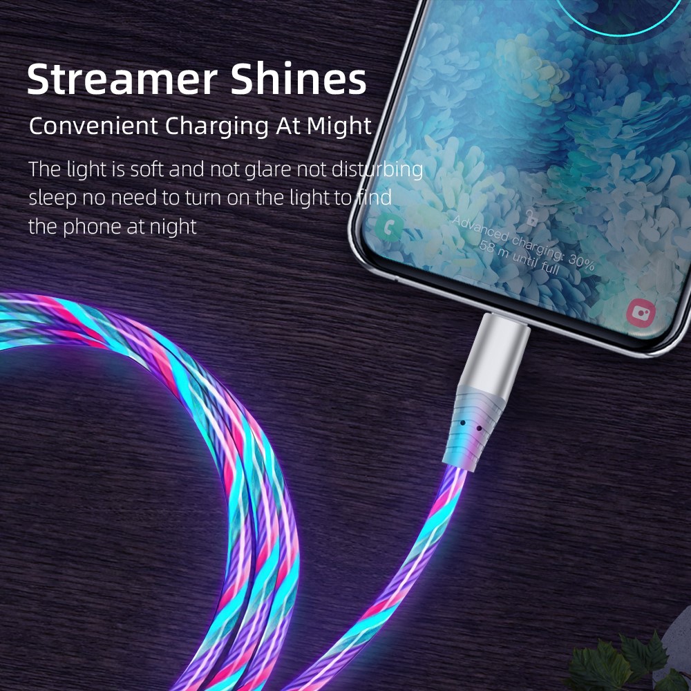 2m Glowing 3A Fast Charging Cable High-Speed Flowing Streamer Light LED Data Transfer Micro USB Cable - Multi-color-7