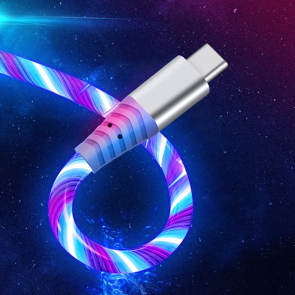 1m Glowing 3A Fast Charging Type-C Cable High-Speed Flowing Streamer Light LED Data Transfer USB Cable - Multi-color-2
