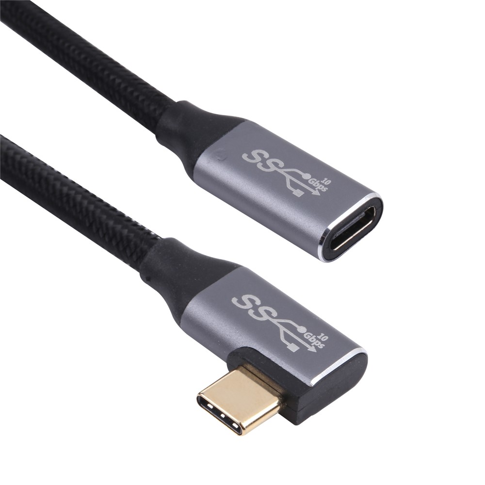 1m Type-C Elbow Male to Type-C Female Cable 10Gbps Nylon Braided Transfer Data Cable-2