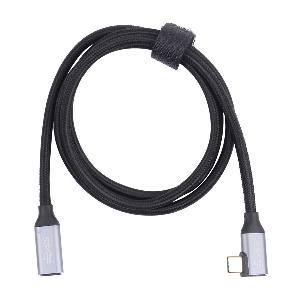 1m Type-C Elbow Male to Type-C Female Cable 10Gbps Nylon Braided Transfer Data Cable-3