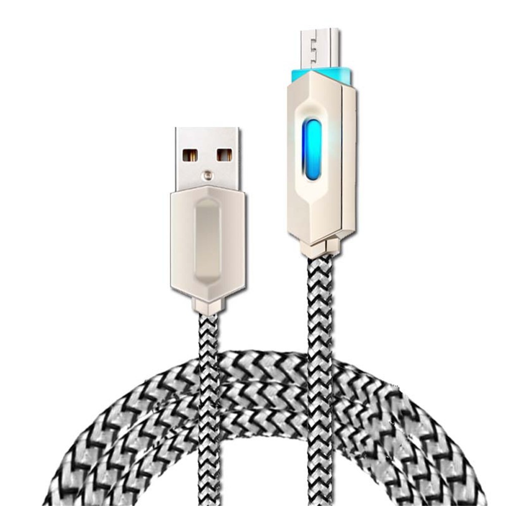 1m Type-C 2A Fast Charging Mobile Phone Charging Cable Zinc Alloy Plug Cord with LED Light-1