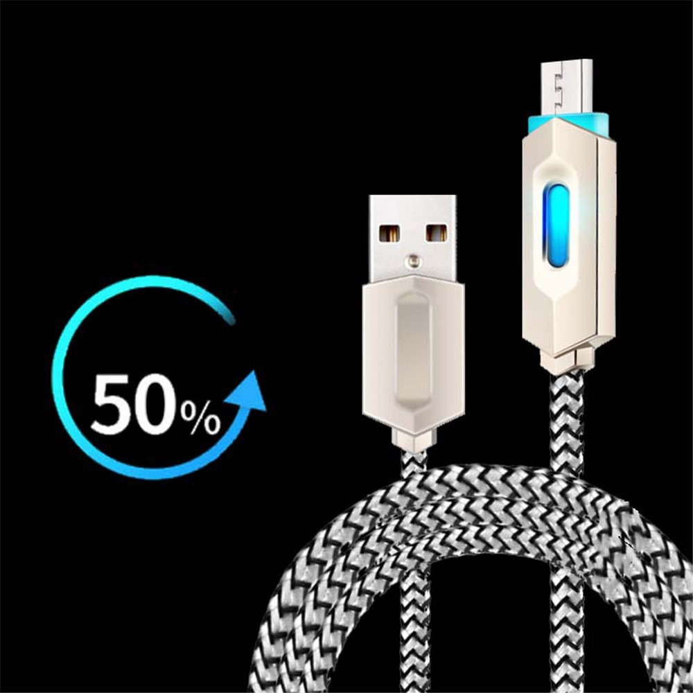 1m Type-C 2A Fast Charging Mobile Phone Charging Cable Zinc Alloy Plug Cord with LED Light-2