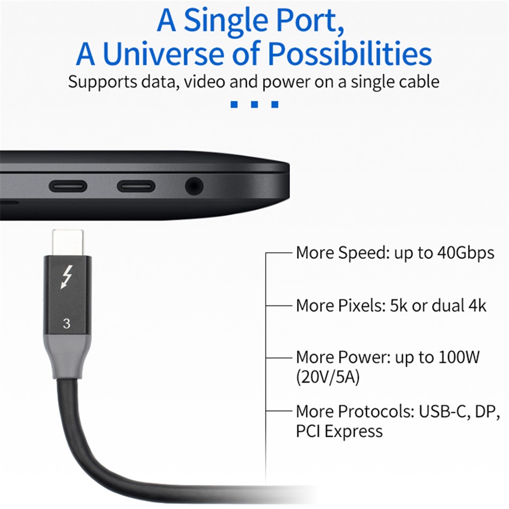 USB C to USB C Cable PD 100W USB3.1 Thunderbolt 3 40Gbps Type-C Charging Cable for MacBook Pro/iPad Pro (0.3m)-3