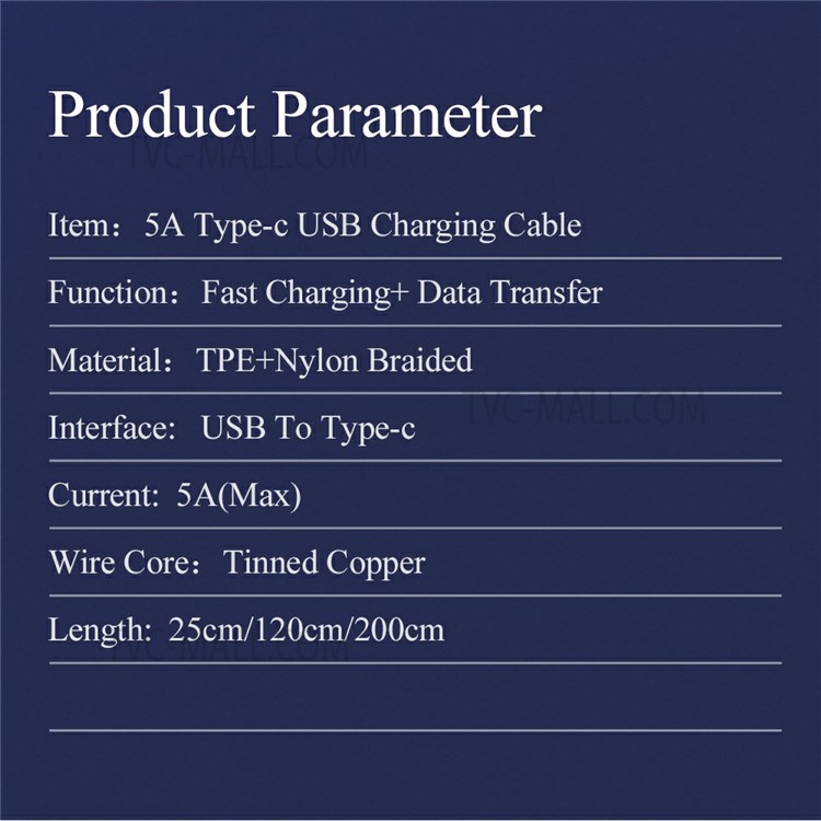 0.25m 5A USB to Type C Straight Head Cable Fast Charger Cord for Huawei Xiaomi Redmi-4