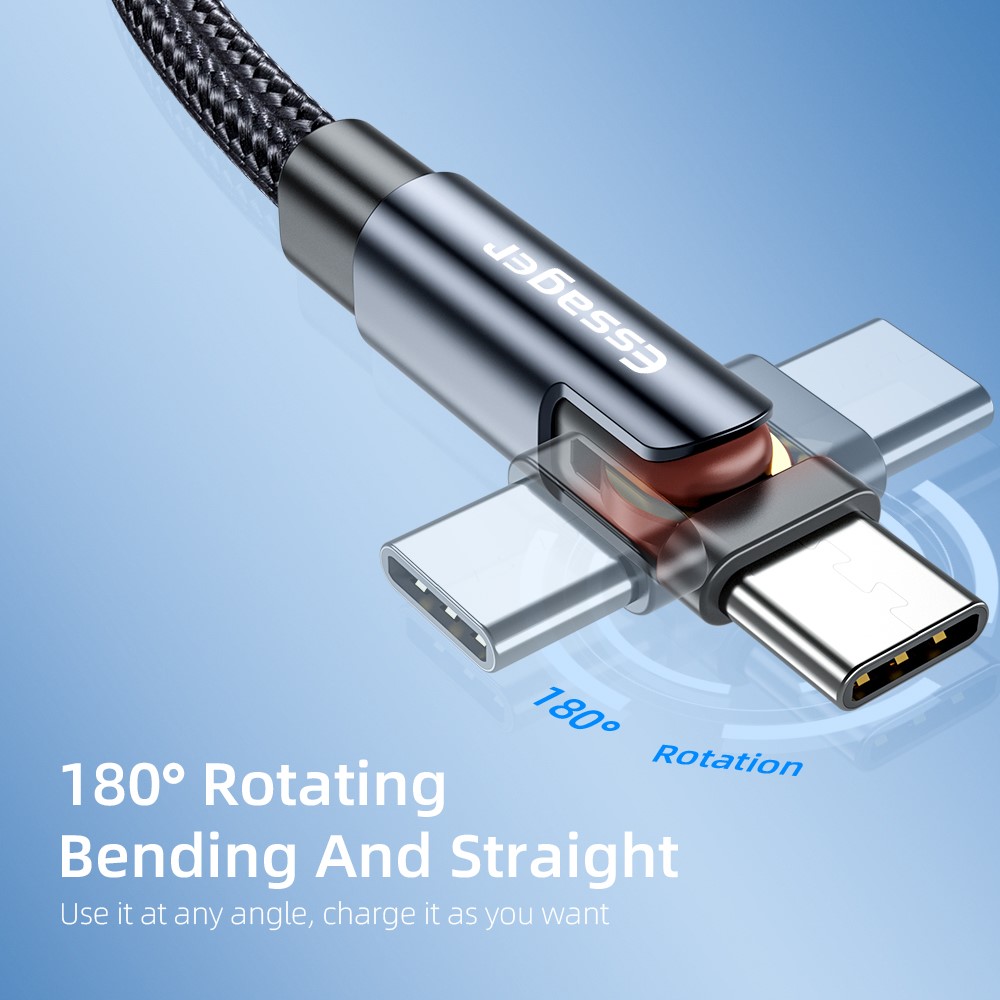 ESSAGER 1m 180 Degrees Rotating Type-C 3A Fast Charging Cable Data Transfer Cable Cord - Red-3