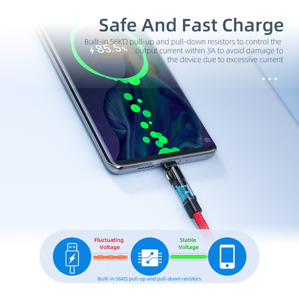 ESSAGER 2m 180 Degrees Rotating Type-C 3A Fast Charging Cable Data Transfer Braided Cord - Black-4