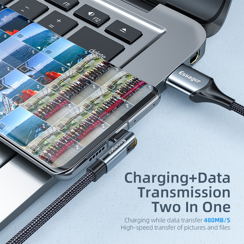 ESSAGER 2m 180 Degrees Rotating Type-C 3A Fast Charging Cable Data Transfer Braided Cord - Black-7
