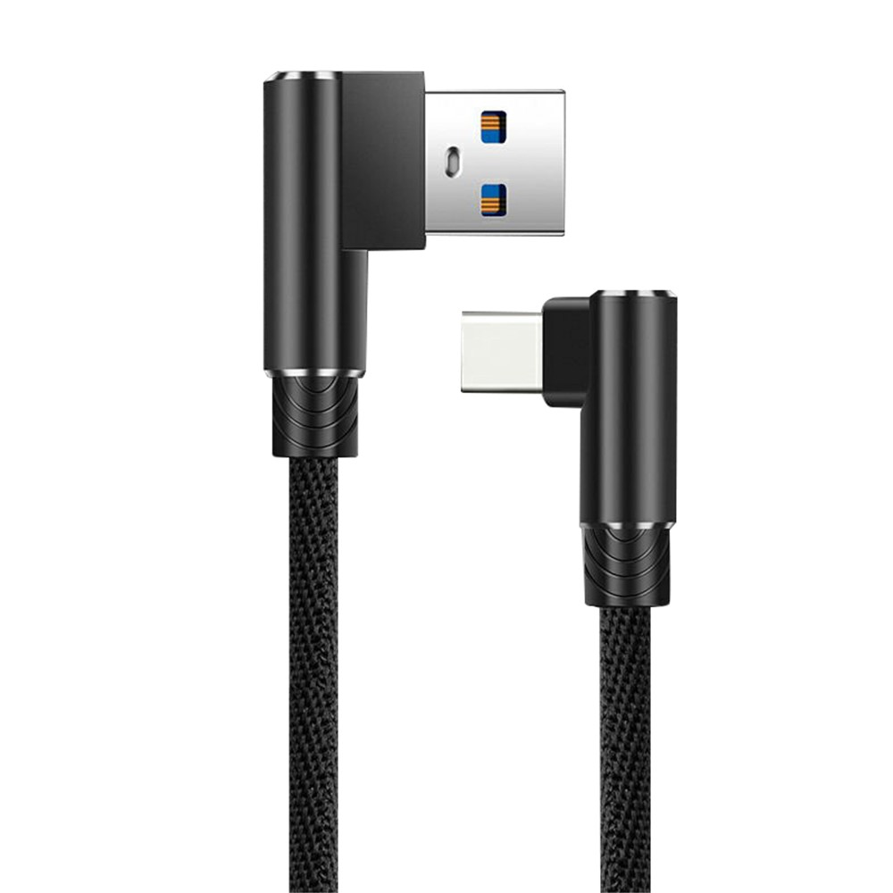 1m USB to Type-C Elbow Fast Charging Nylon Braided Cable Data Cord - Black-1