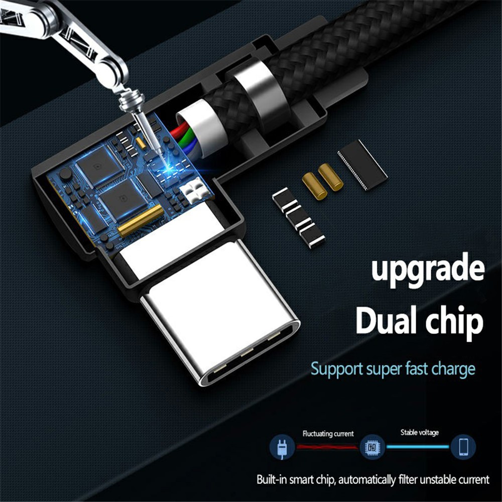 1m USB to Type-C Elbow Fast Charging Nylon Braided Cable Data Cord - Black-10