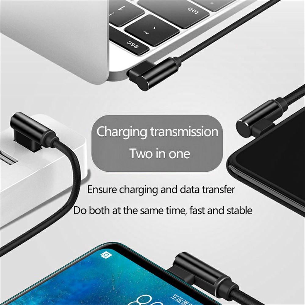 1m USB to Type-C Elbow Fast Charging Nylon Braided Cable Data Cord - Black-8