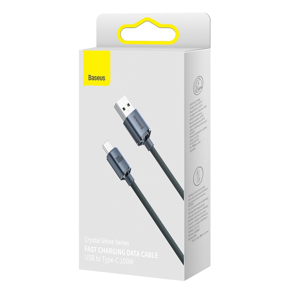 BASEUS Crystal Shine Series 100W 1.2m Fast Charging Data Cable USB to Type-C Cord - Black-12