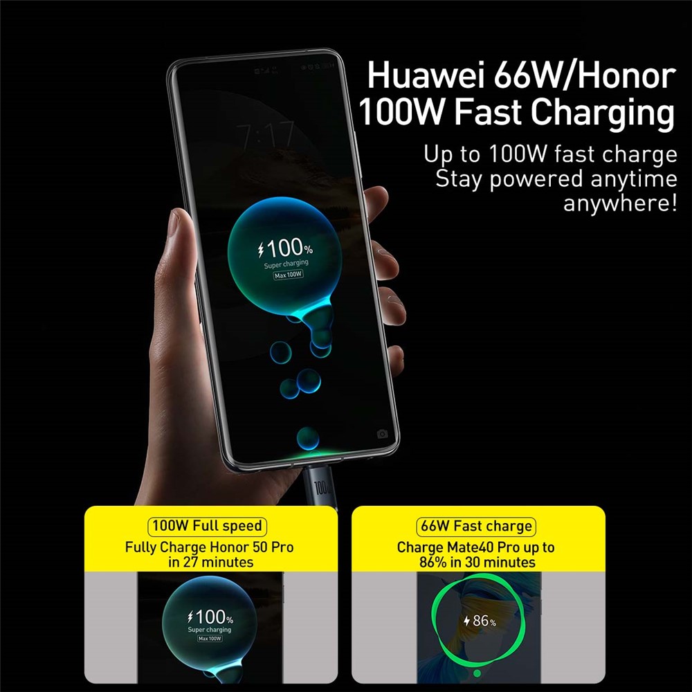 BASEUS Crystal Shine Series 100W 1.2m Fast Charging Data Cable USB to Type-C Cord - Black-3