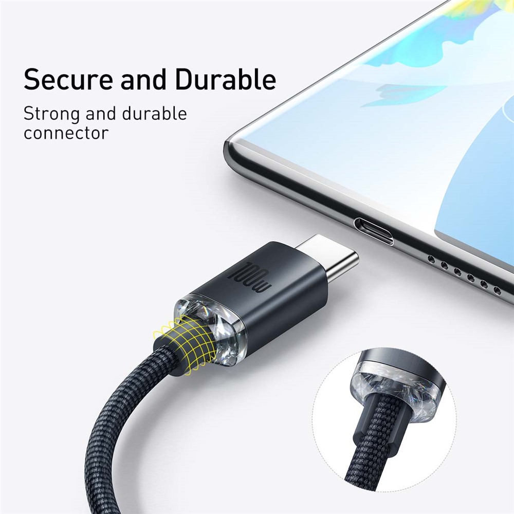 BASEUS Crystal Shine Series 100W 1.2m Fast Charging Data Cable USB to Type-C Cord - Black-5