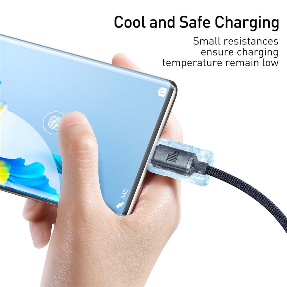 BASEUS Crystal Shine Series 100W 1.2m Fast Charging Data Cable USB to Type-C Cord - Black-7