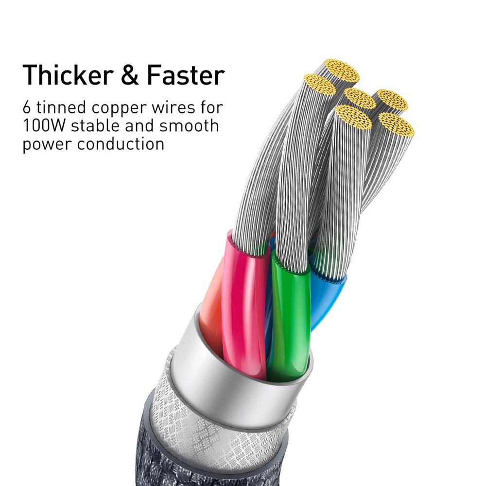 BASEUS Crystal Shine Series 100W 2m Fast Charging Data Cable USB to Type-C Braided Cord - Black-6