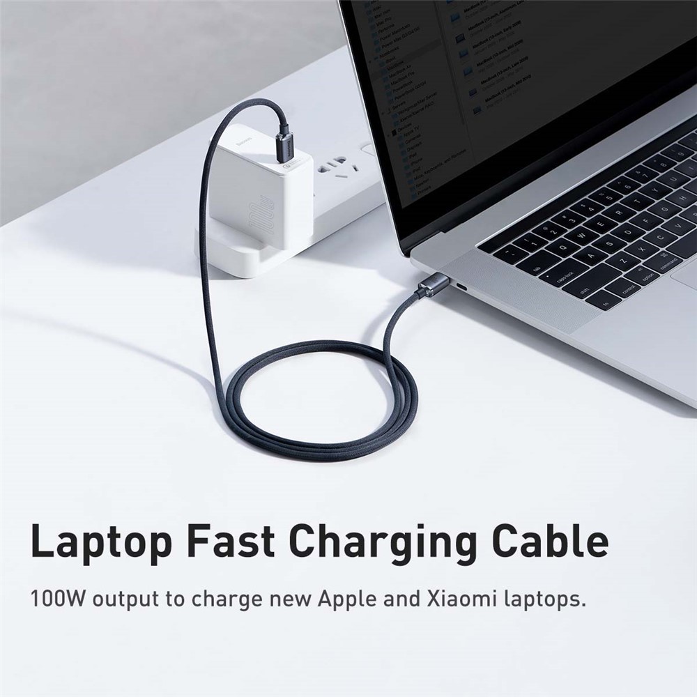 BASEUS Crystal Shine Series 1.2m 100W Fast Charging Data Cable Type-C to Type-C Cord - Black-3