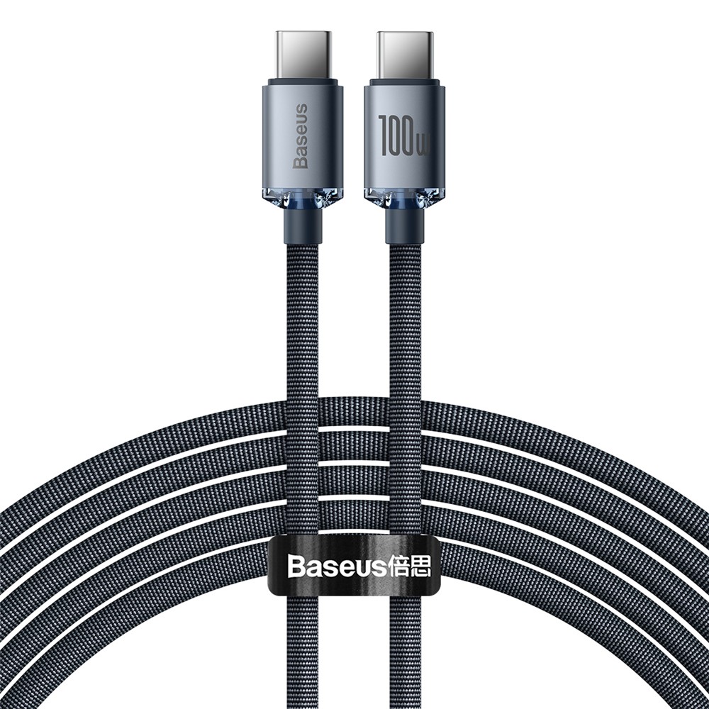 BASEUS Crystal Shine Series 2m 100W Fast Charging Data Cable Type-C to Type-C Braided Cord - Black-1