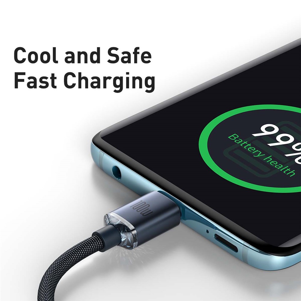 BASEUS Crystal Shine Series 2m 100W Fast Charging Data Cable Type-C to Type-C Braided Cord - Black-6