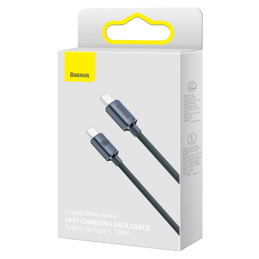 BASEUS Crystal Shine Series 2m 100W Fast Charging Data Cable Type-C to Type-C Braided Cord - Black-8