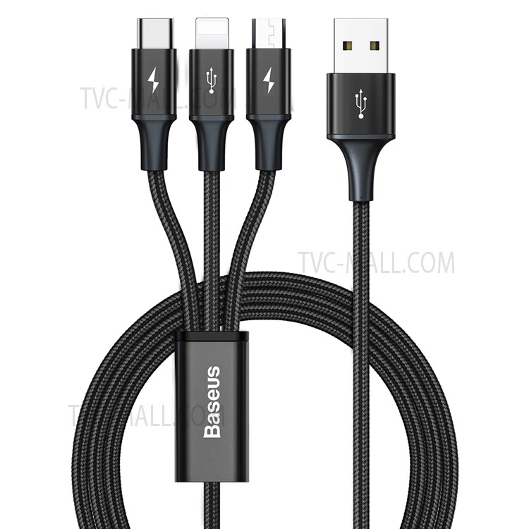 BASEUS Rapid Series 3-in-1 Cable 1.2m iP+Micro+Type-C Data Cord - Black-1