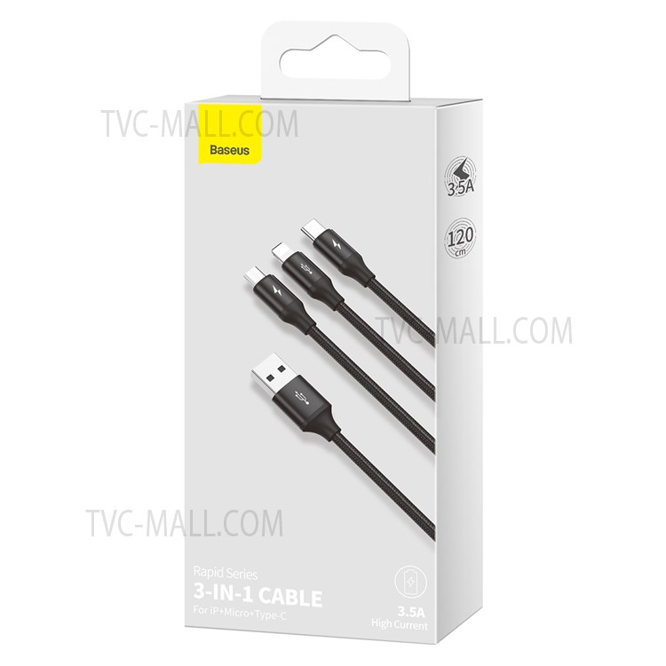 BASEUS Rapid Series 3-in-1 Cable 1.2m iP+Micro+Type-C Data Cord - Black-11