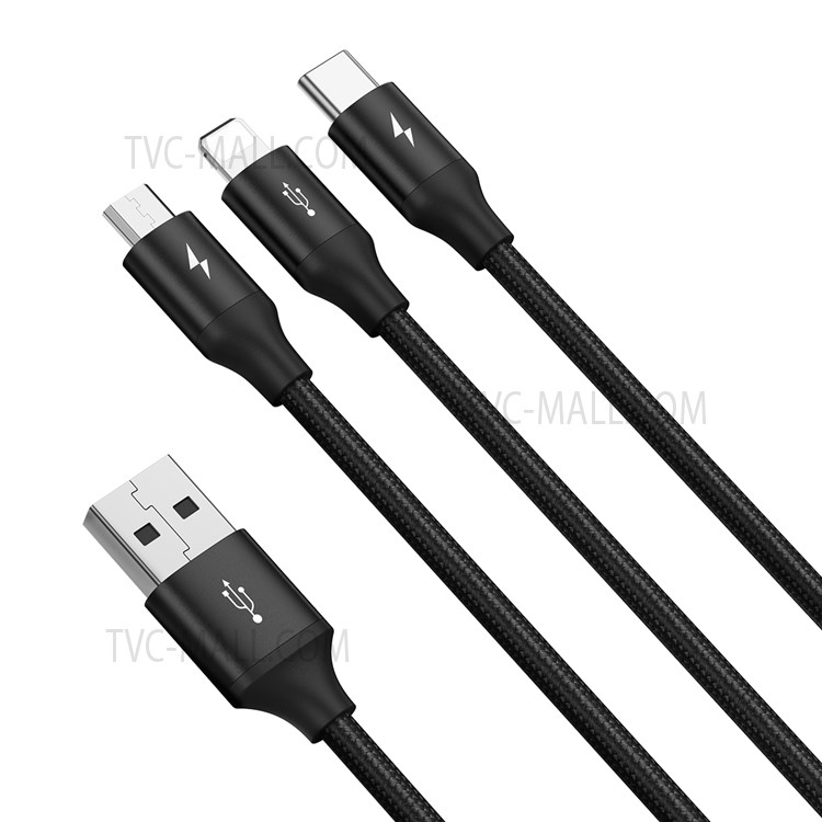 BASEUS Rapid Series 3-in-1 Cable 1.2m iP+Micro+Type-C Data Cord - Black-7